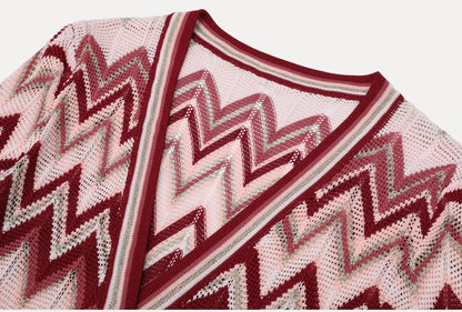 Château Élégance Zigzag Knit Dress & Long Jacket