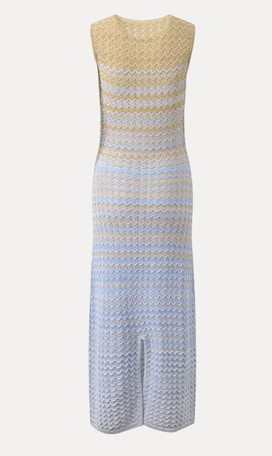 Château Élégance Azure Gold Zigzag Knit Maxi Dress