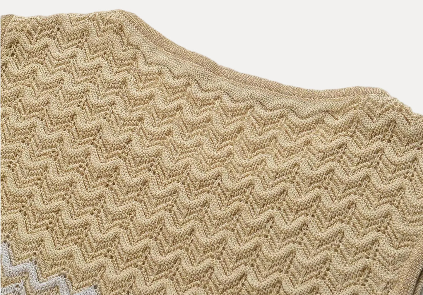 Château Élégance Azure Gold Zigzag Knit Maxi Dress