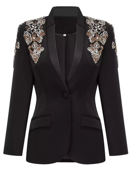 Château Élégance Crystal Floral Blazer Set for Women Black