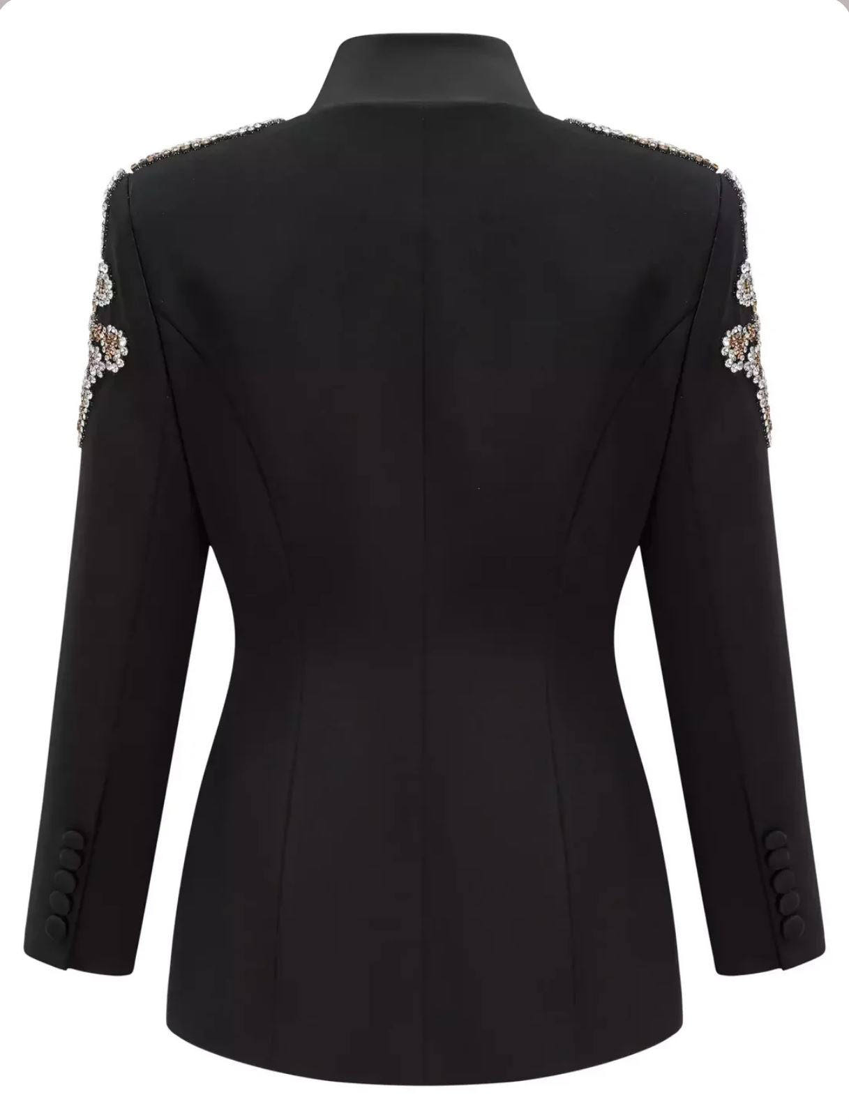 Château Élégance Crystal Floral Blazer Set for Women Black