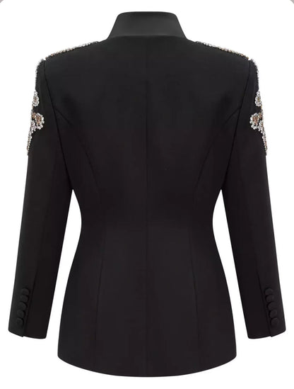 Château Élégance Crystal Floral Blazer Set for Women Black