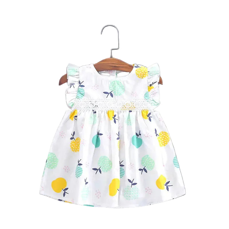 Pineapple Print Cotton Summer Dress for Baby Girls