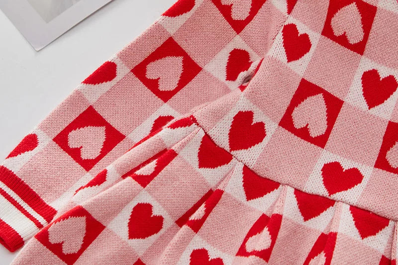 Château Élégance – Girls Knit Sweater Dress with Heart Motif