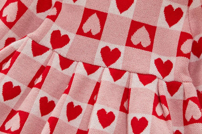 Château Élégance – Girls Knit Sweater Dress with Heart Motif