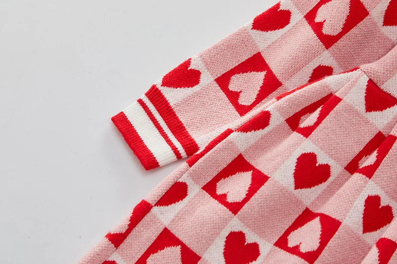 Château Élégance – Girls Knit Sweater Dress with Heart Motif