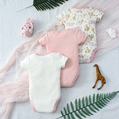 Éléphant d’Été – Three-Piece Baby Bodysuit Set
A refined summer essential for newborn girls.
