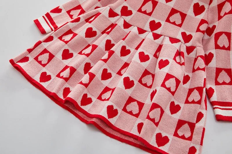 Château Élégance – Girls Knit Sweater Dress with Heart Motif