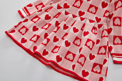 Château Élégance – Girls Knit Sweater Dress with Heart Motif