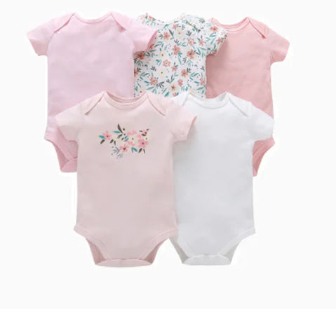 Petite Élégance – Cotton Short Sleeve Romper Gift Set (5 Pieces)
