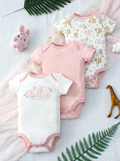 Éléphant d’Été – Three-Piece Baby Bodysuit Set
A refined summer essential for newborn girls.