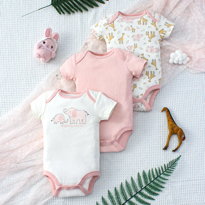 Éléphant d’Été – Three-Piece Baby Bodysuit Set
A refined summer essential for newborn girls.