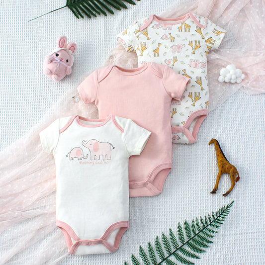 Éléphant d’Été – Three-Piece Baby Bodysuit Set
A refined summer essential for newborn girls.