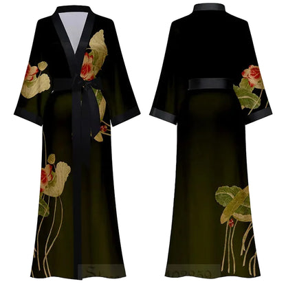 Jardin de Nuit Robe – Château Élégance
Floral Satin Kimono Robe with Silken Tie