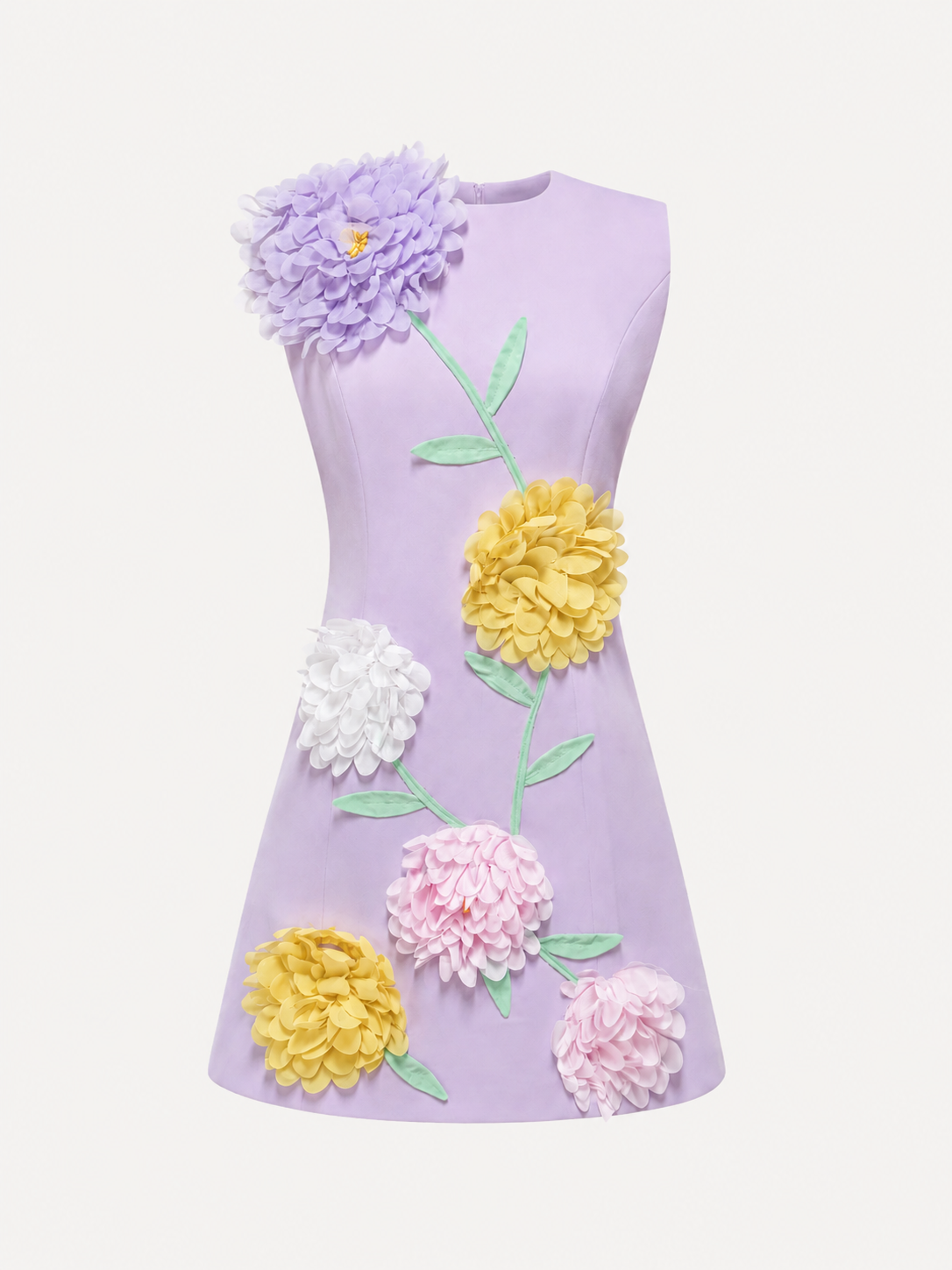 Château Élégance Fleur d’Or 3D Floral Mini Dress