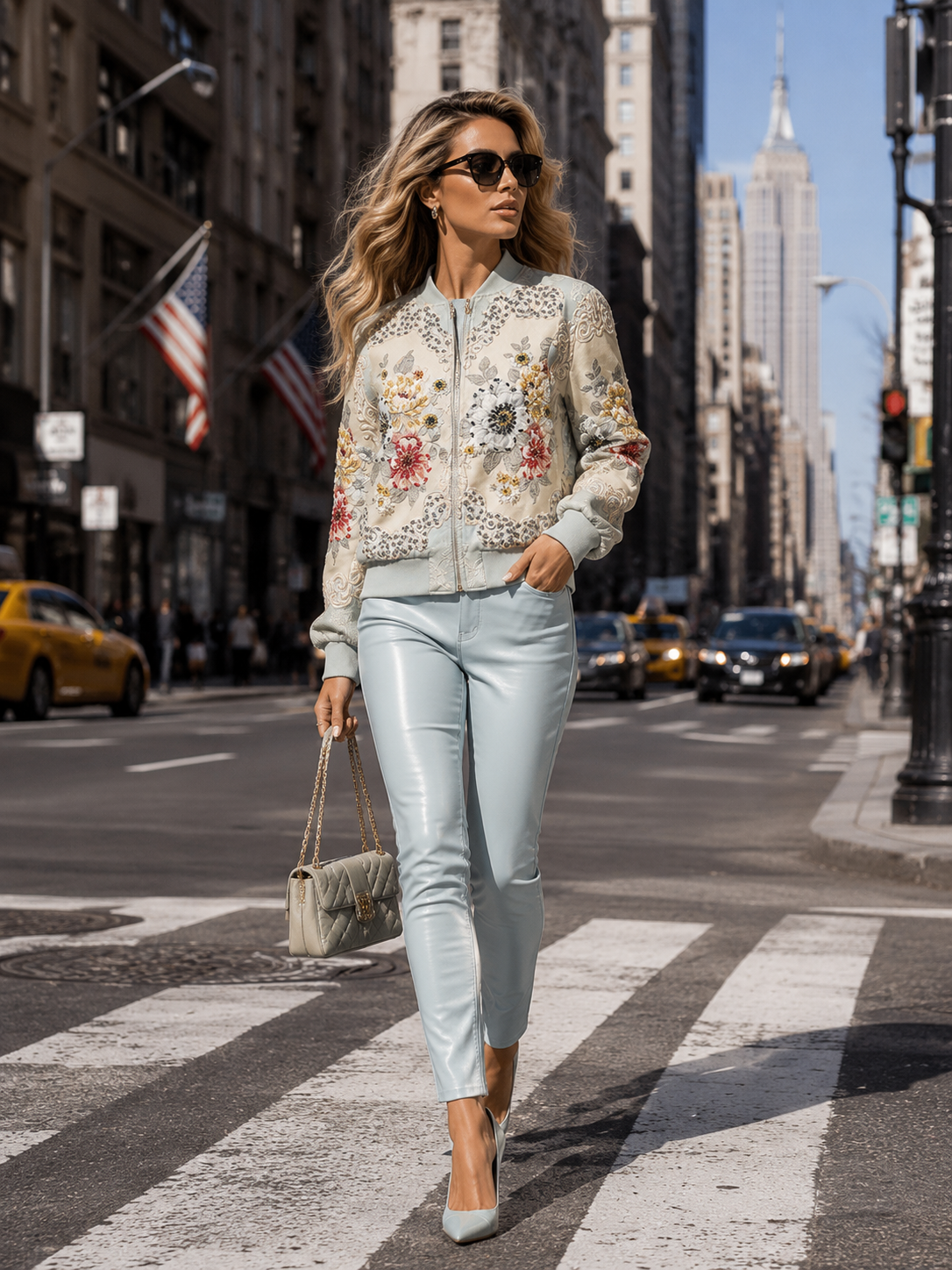 Château Élégance Glacier Blue Floral Beaded Jacket