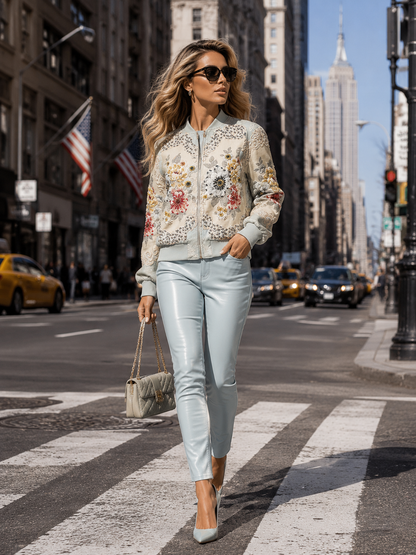 Château Élégance Glacier Blue Floral Beaded Jacket