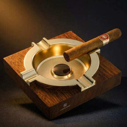 Château Élégance Gilded Wood Cigar Ashtray