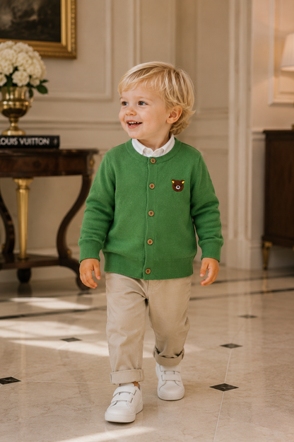 Château Élégance Petit Gabriel Kids Bear Knit Cardigan