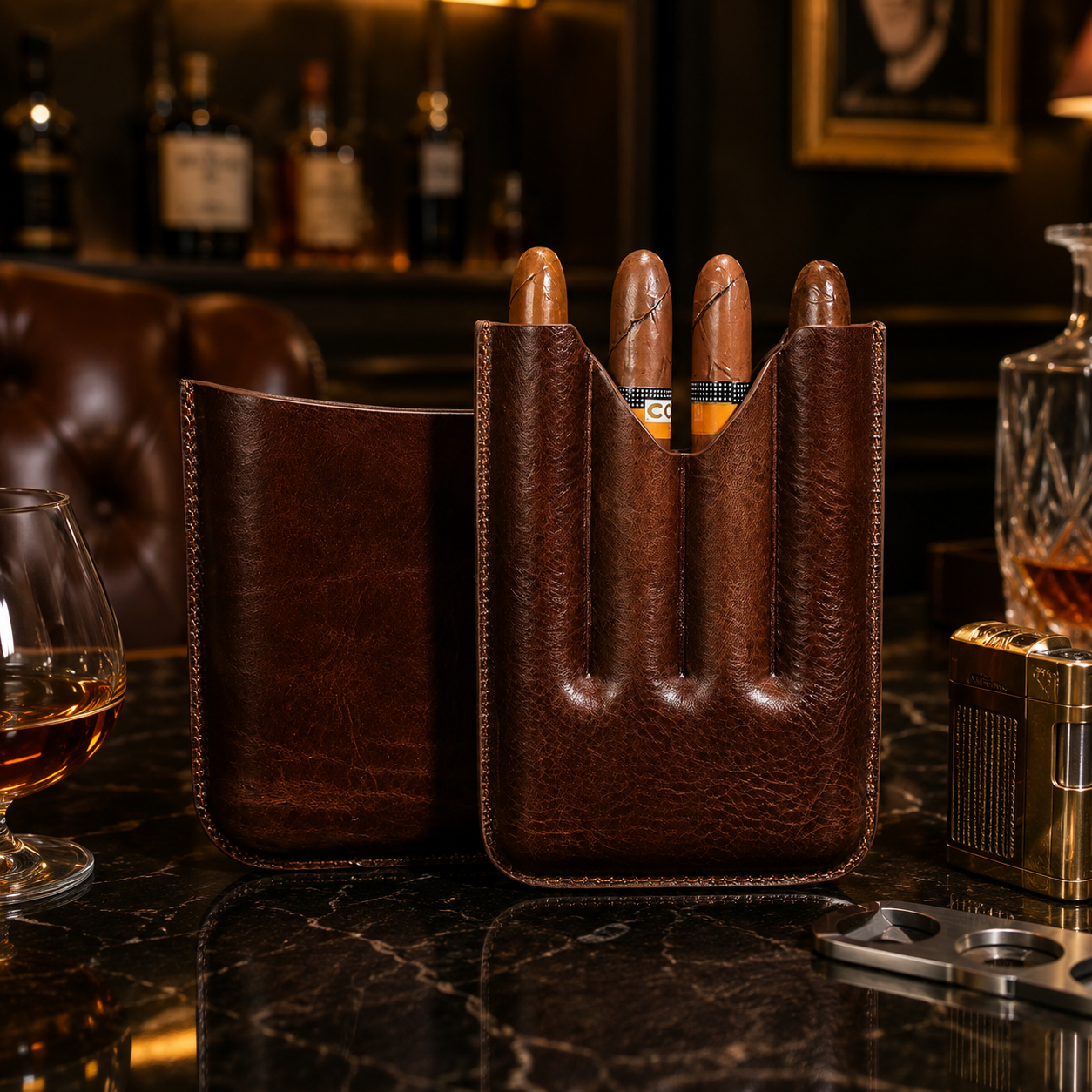 Château Élégance® Windsor Reserve™ – Men’s Leather Cigar Case for 4 Cigars