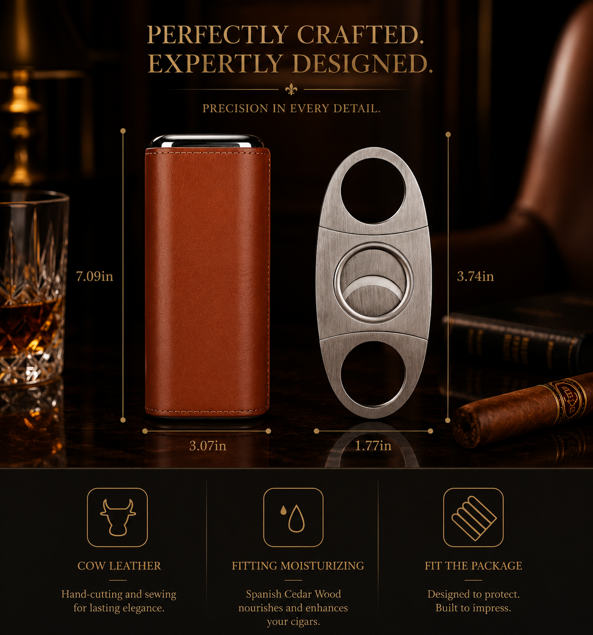 Château Élégance® Mayfair Reserve™ – Genuine Leather Travel Cigar Case