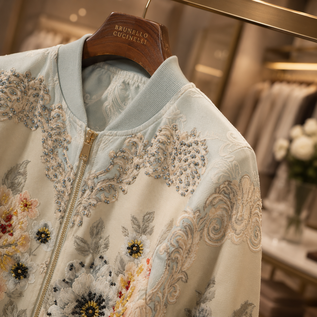 Château Élégance Glacier Blue Floral Beaded Jacket