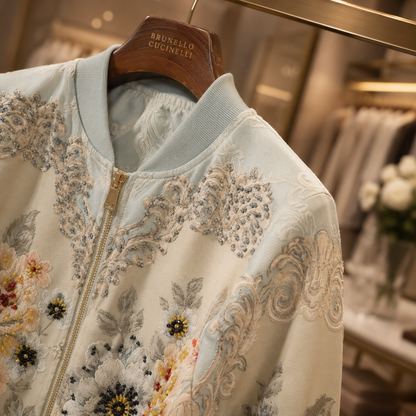 Château Élégance Glacier Blue Floral Beaded Jacket