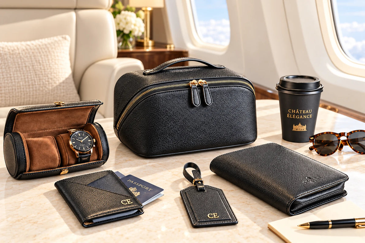 Travel accessories in a sunlit ivory cabin