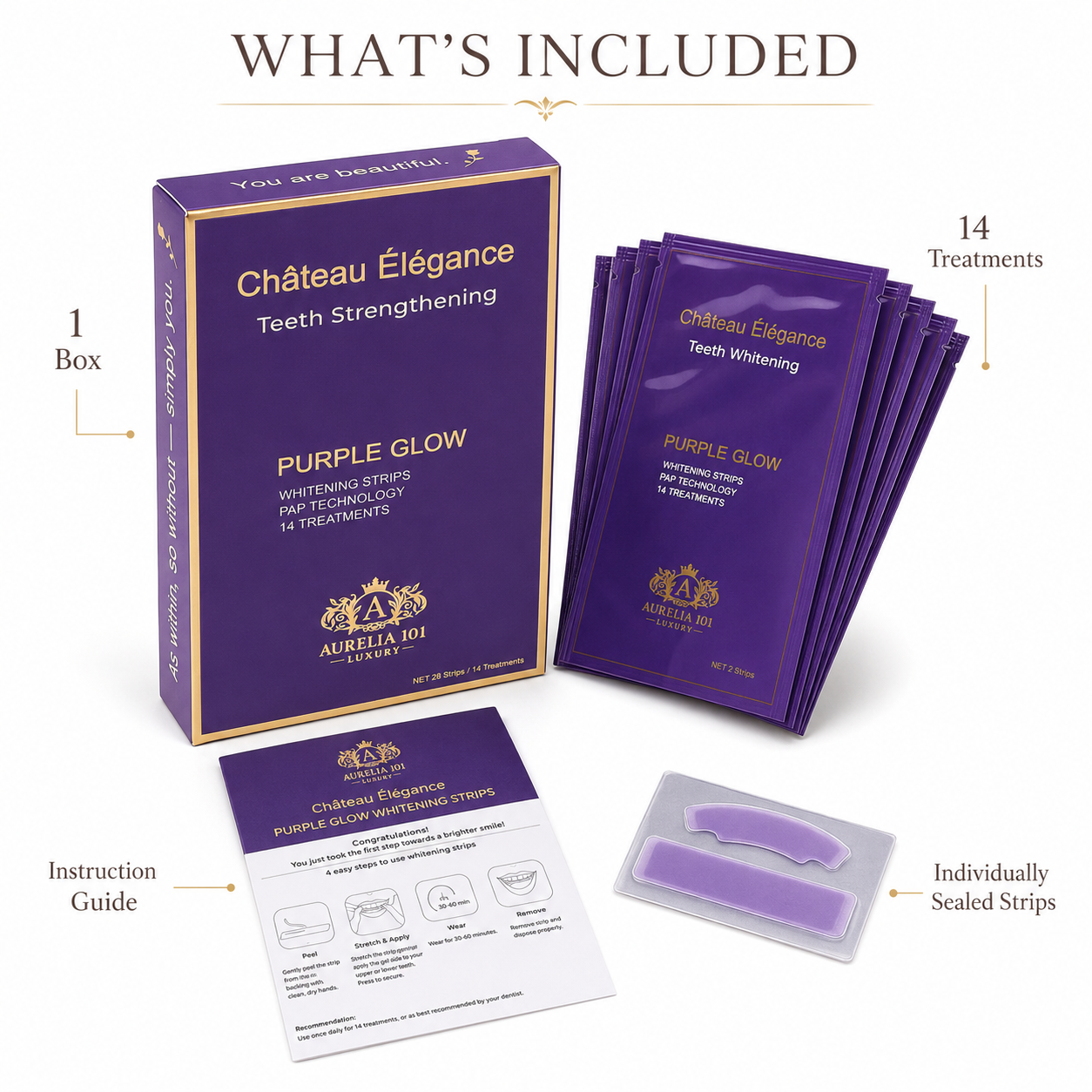 Château Élégance Purple Glow Teeth Whitening Strips (14 pcs)