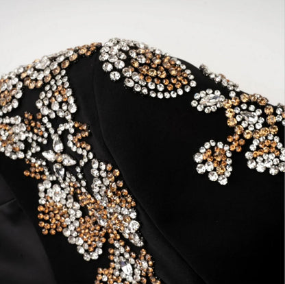 Château Élégance Crystal Floral Blazer Set for Women Black