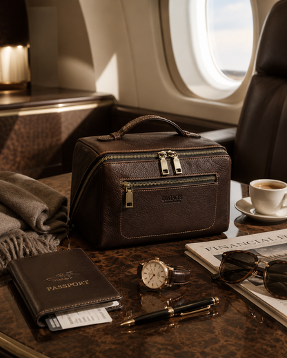 Château Élégance Monaco Voyage luxury leather Dopp kit in Espresso Réserve.