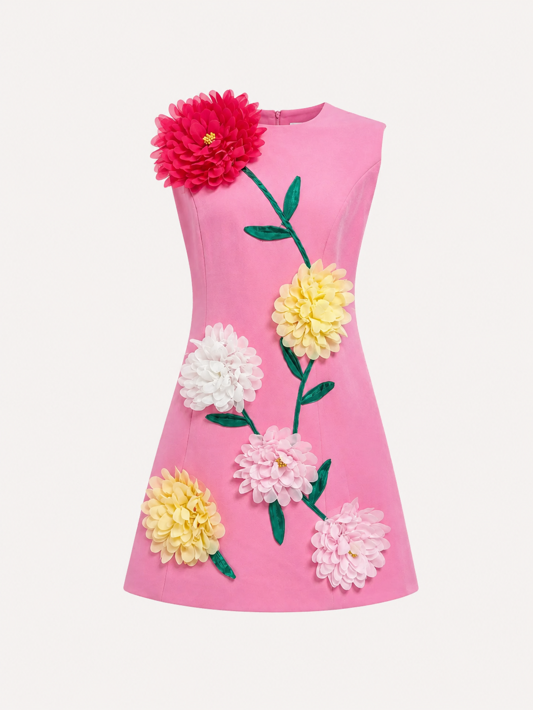 Château Élégance Fleur d’Or 3D Floral Mini Dress