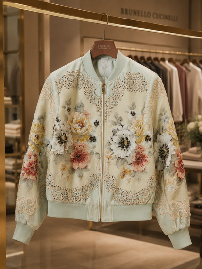 Château Élégance Glacier Blue Floral Beaded Jacket