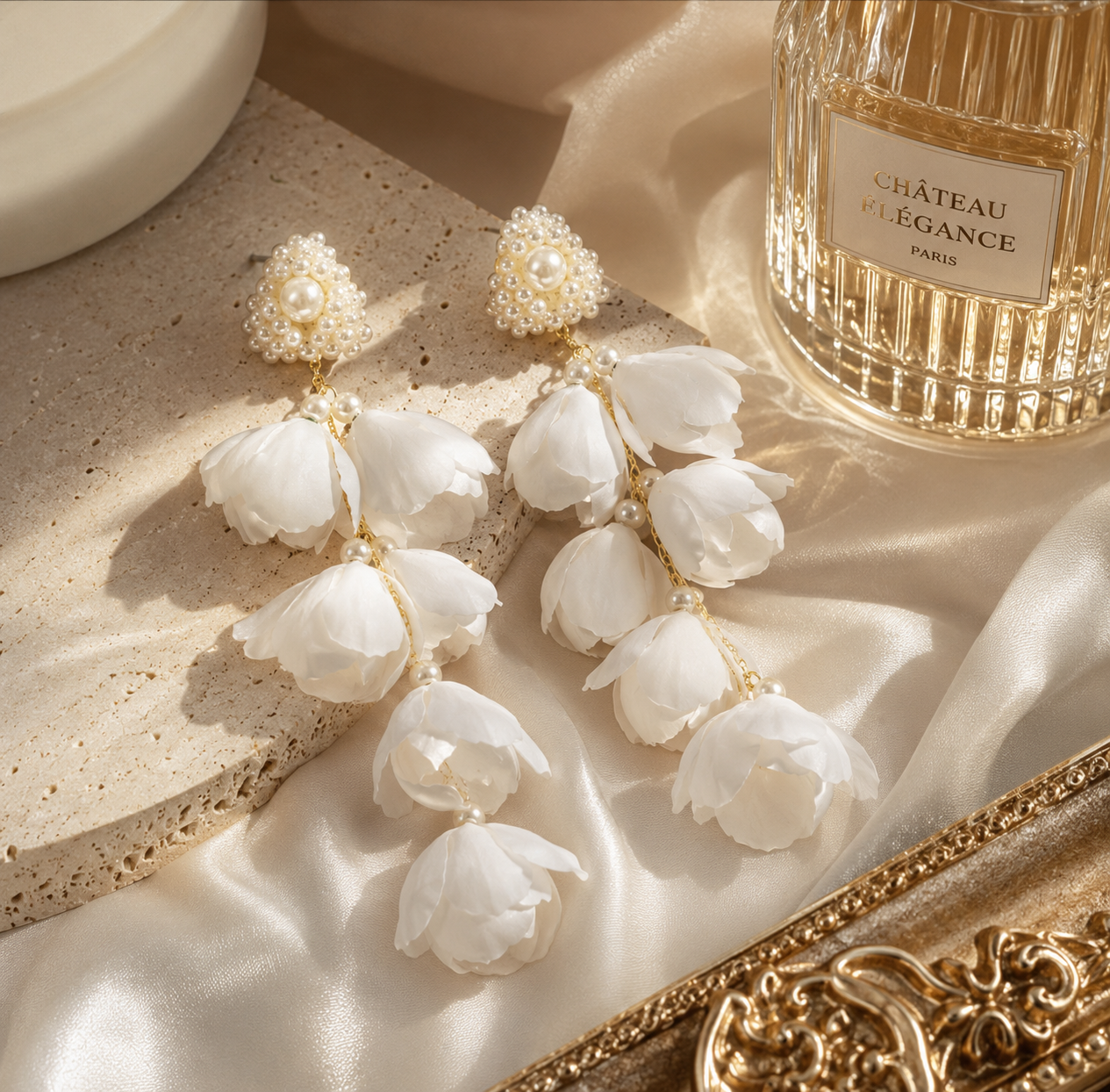 Château Élégance Floral Pearl Drop Earrings