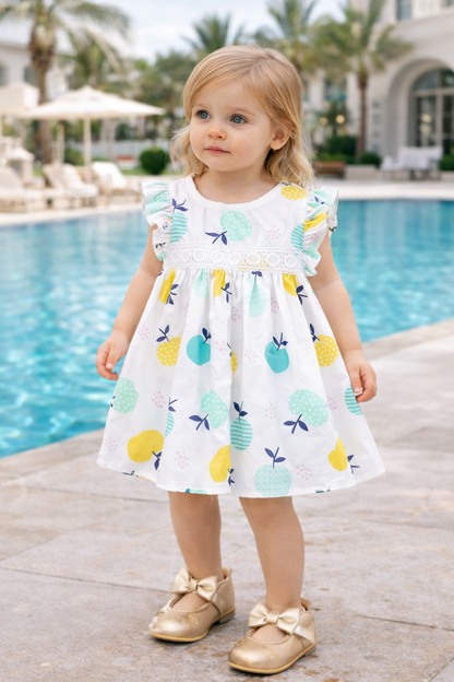 Pineapple Print Cotton Summer Dress for Baby Girls