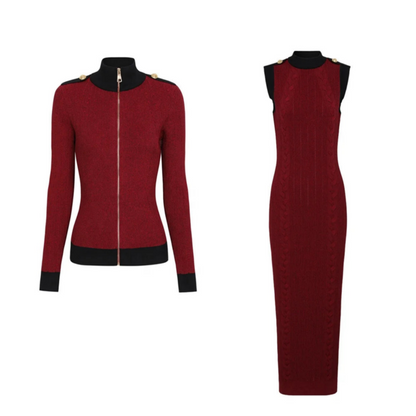 “Élégance Contour Set — Sculpted Knit Dress & Cardigan Duo”