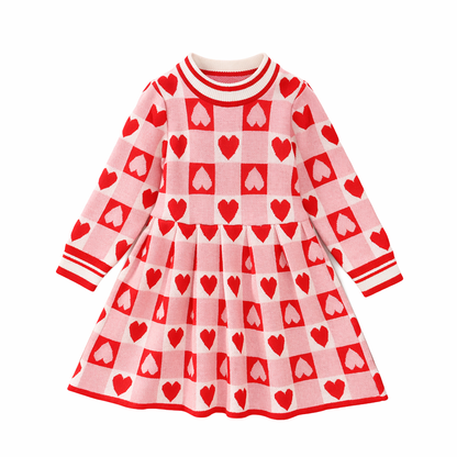 Château Élégance – Girls Knit Sweater Dress with Heart Motif