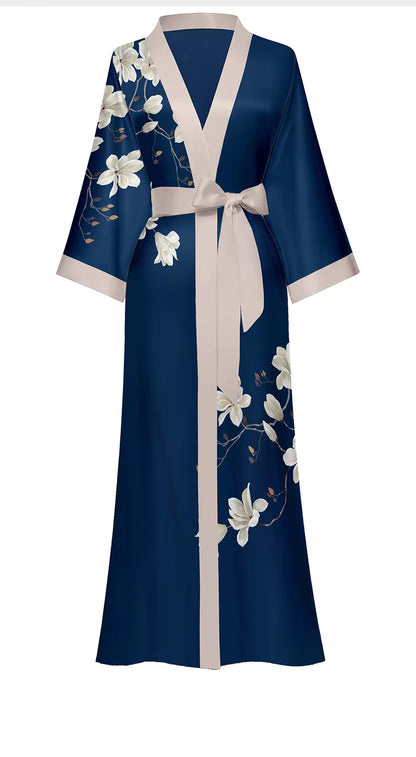 Jardin de Nuit Robe – Château Élégance
Floral Satin Kimono Robe with Silken Tie