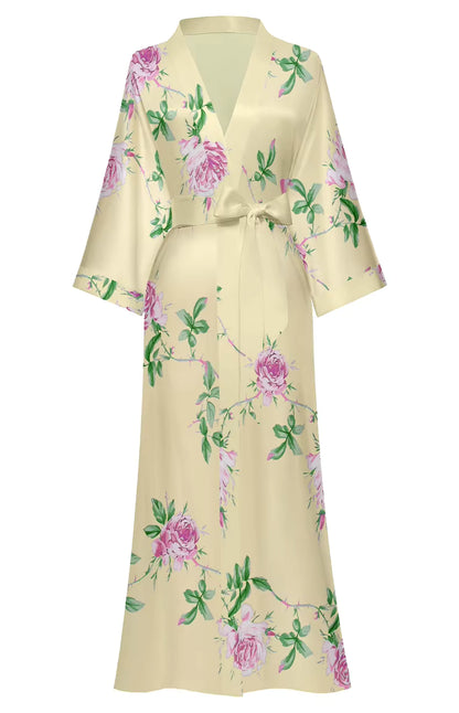 Jardin de Nuit Robe – Château Élégance
Floral Satin Kimono Robe with Silken Tie