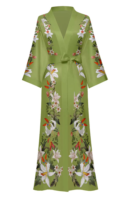 Jardin de Nuit Robe – Château Élégance
Floral Satin Kimono Robe with Silken Tie