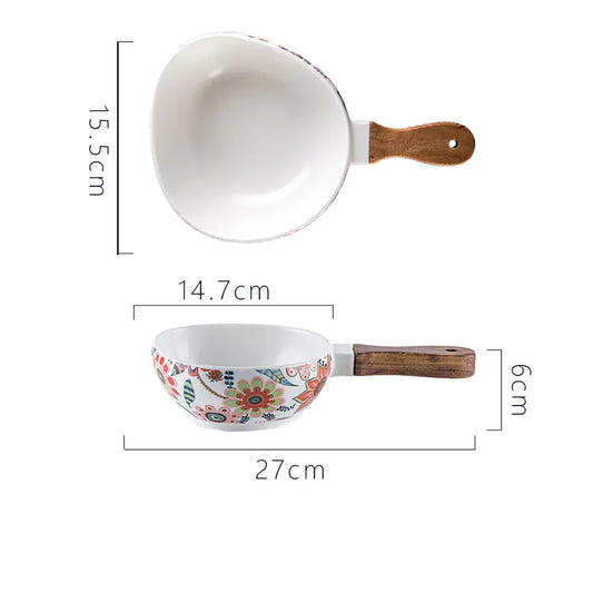 Nordic Flora Handle Bowl — Matte Ceramic Serving Piece