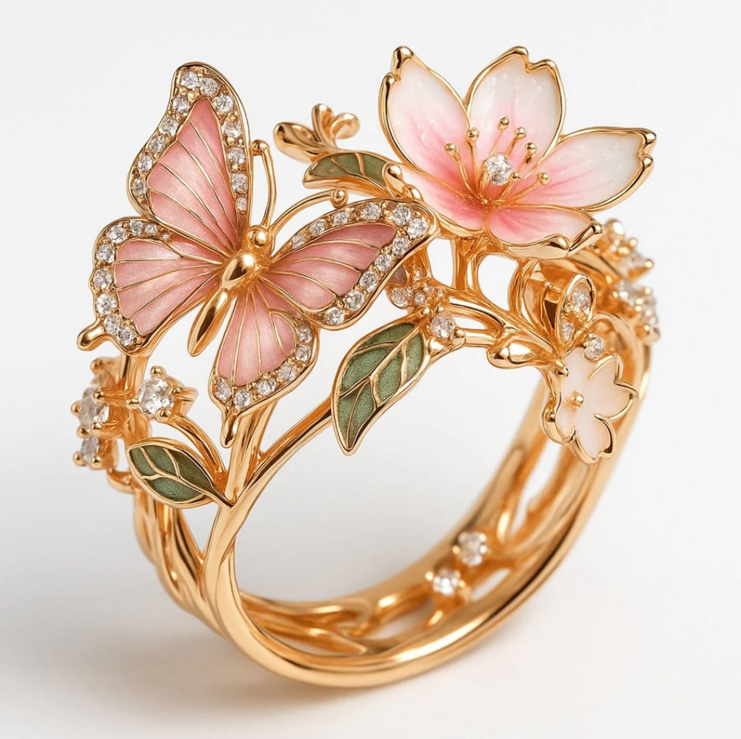 Château Élégance Papillon Rosé Butterfly Ring & Earings Set